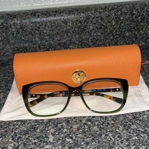 Tory Burch Green & Tortoise Glasses with gold hardware. Includes dust bag/case.